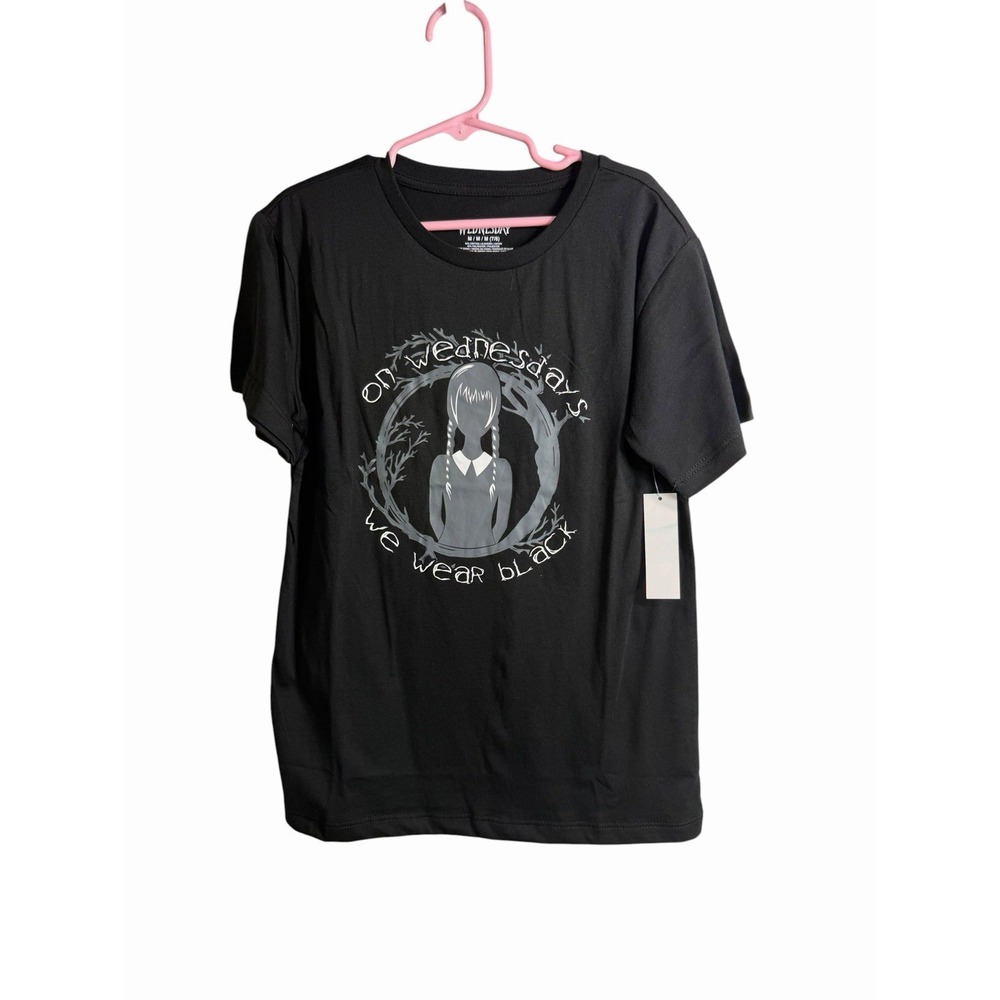 Wednesday girls black short sleeve t shirt size medium 7 8